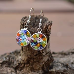 Millefiori Mosaic Murano Glass Earrings